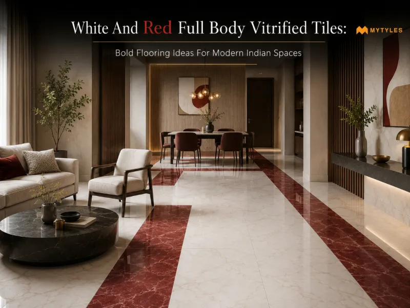 White And Red Full Body Vitrified Tiles For Indian Homes 