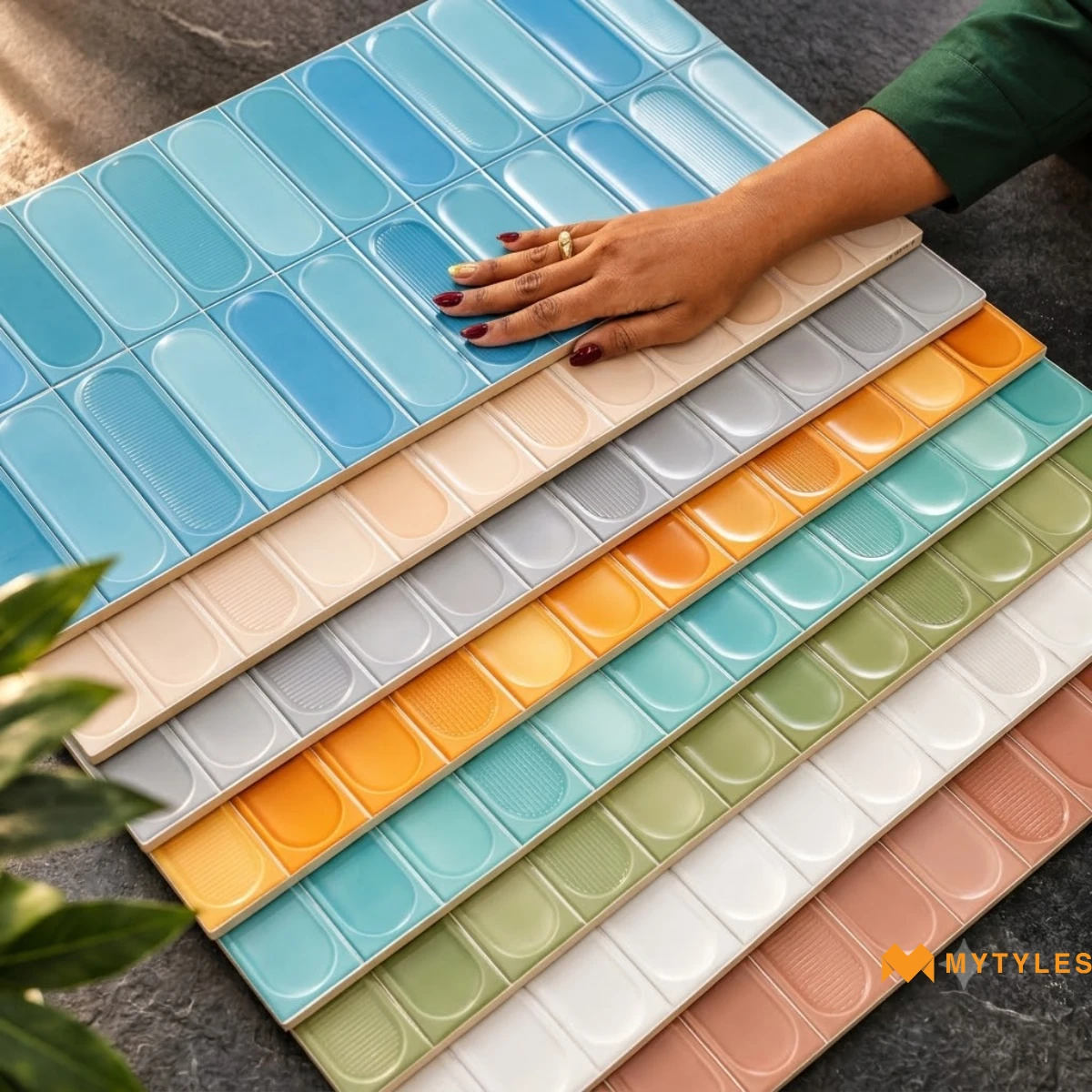 Sky Blue Capsule Textured Tile | Azure Pebble