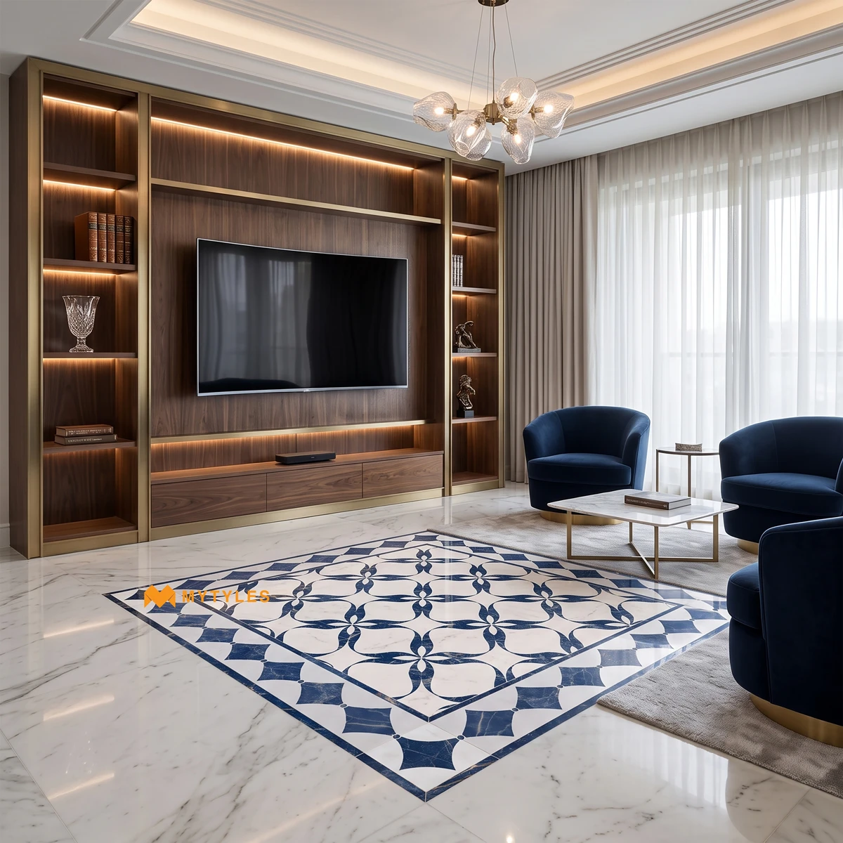Blue Floral Lattice Carpet Tile | Indigo Petal