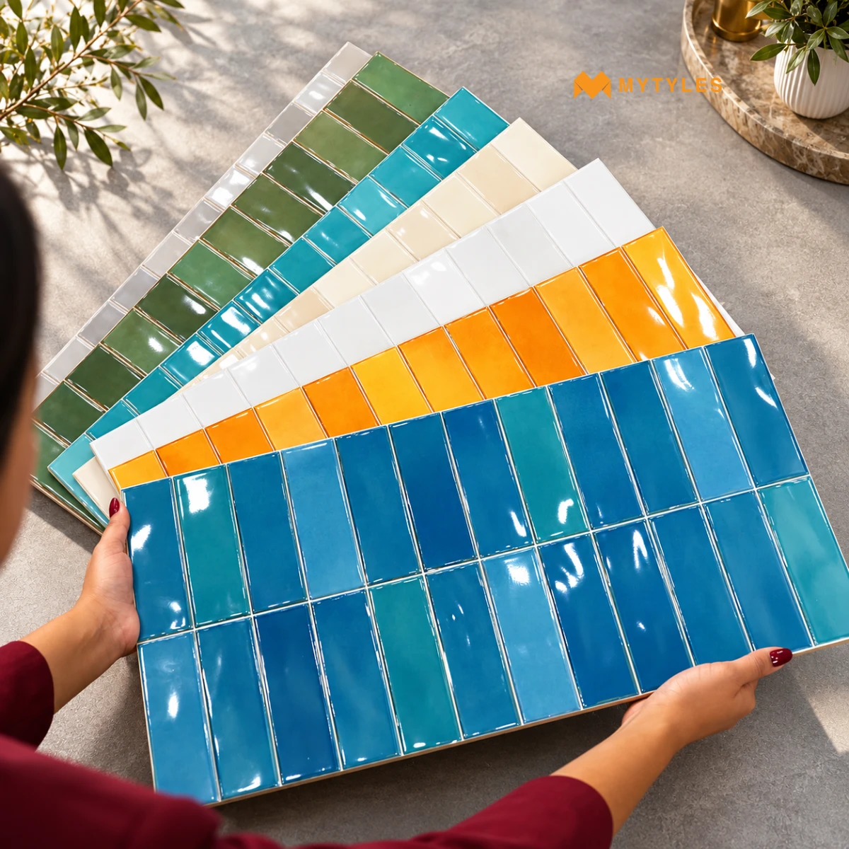 Ocean Blue Geometric Tile | Coastal Grid