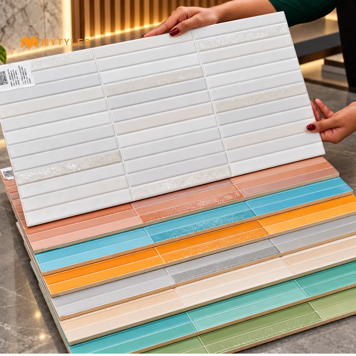 White Linear KitKat Tile | Pearl Strata