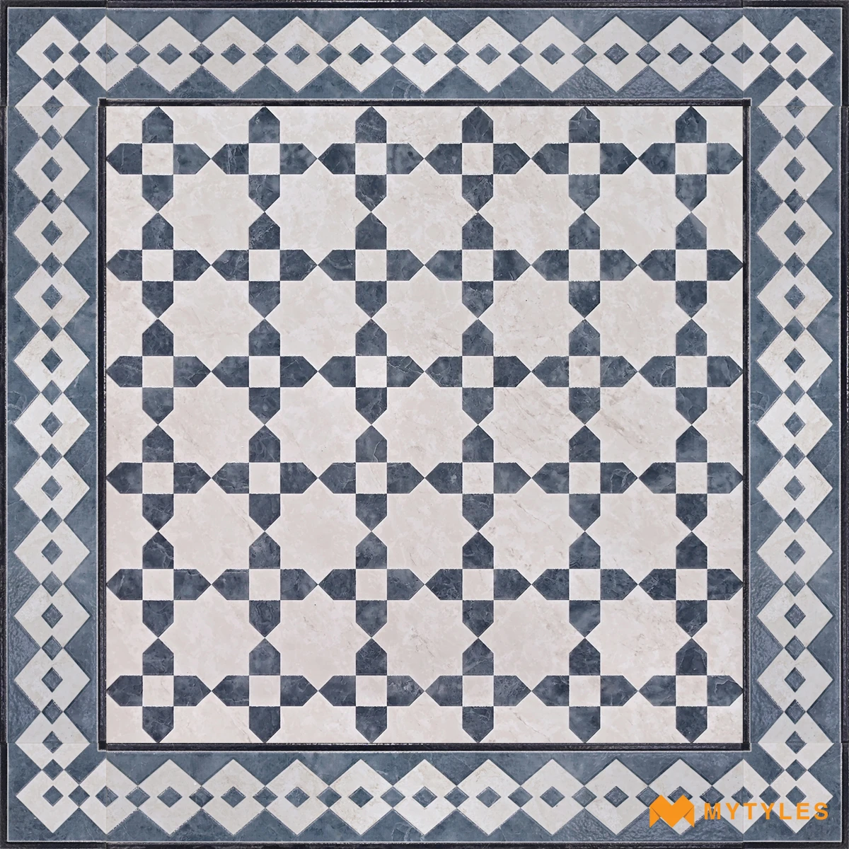 Blue Geometric Carpet Tile | Slate Crosswork