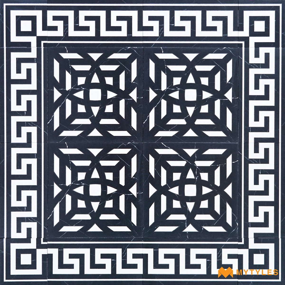 Black & White Geometric Carpet Tile | Onyx Meander