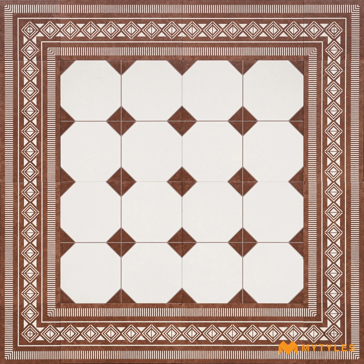 White & Brown Geometric Carpet Tile | Terra Octagon