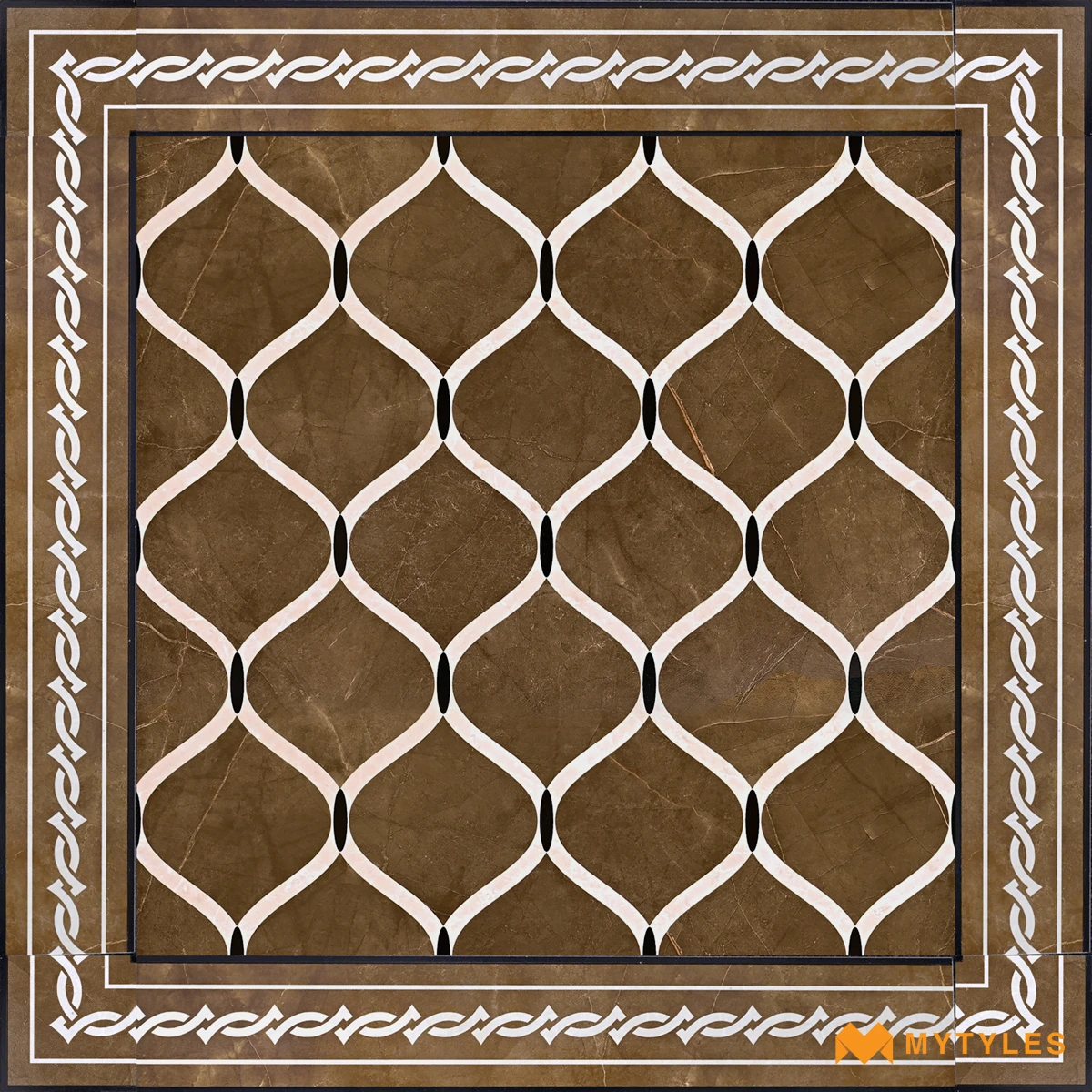 Brown Patterned Carpet Tile | Olive Scroll