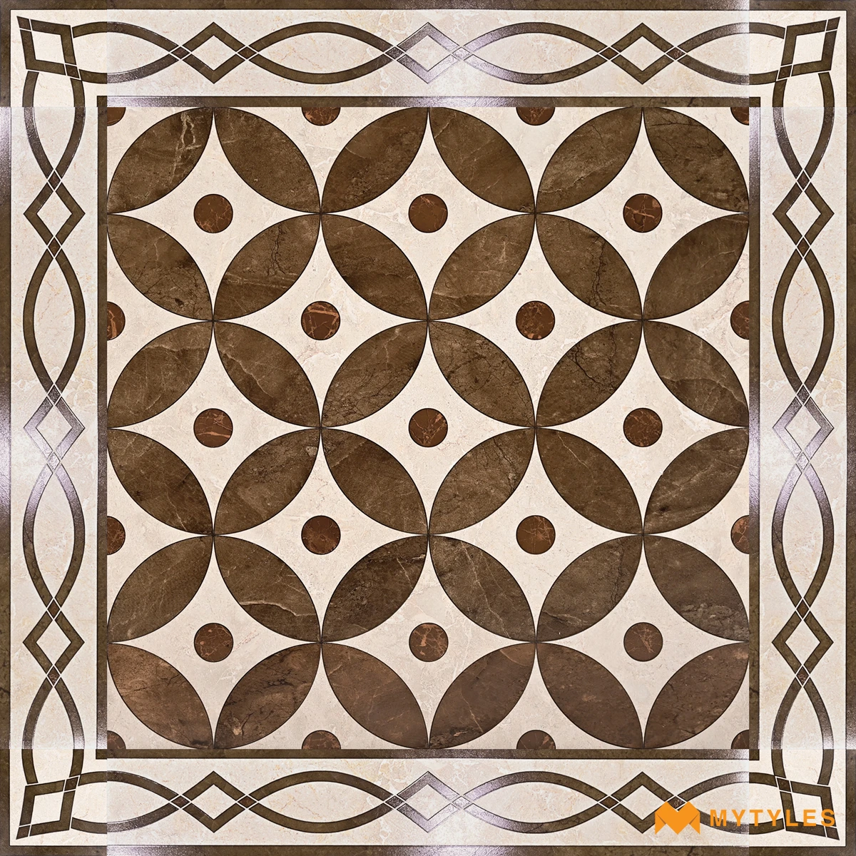Brown & Beige Geometric Carpet Tile | Cocoa Quatrefoil