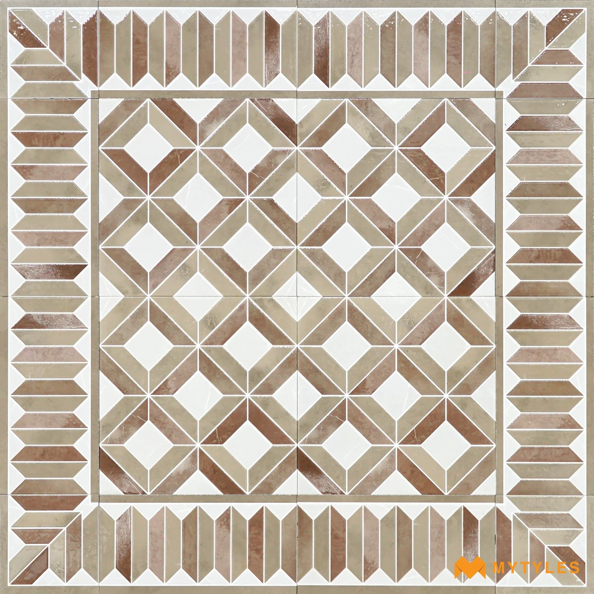 Brown & Beige Geometric Carpet Tile | Mocha Linkwork