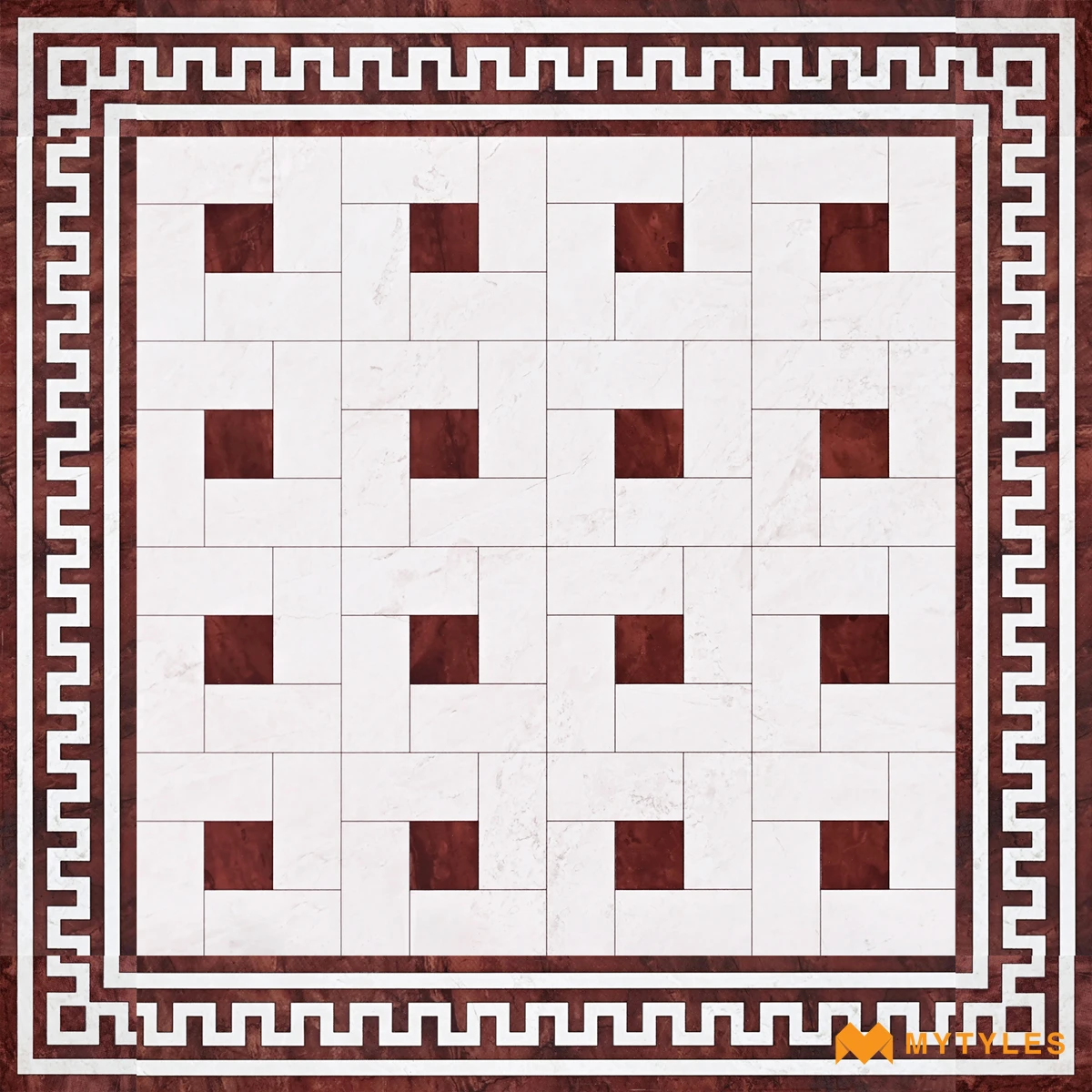 Red & White Geometric Carpet Tile | Crimson Keywork