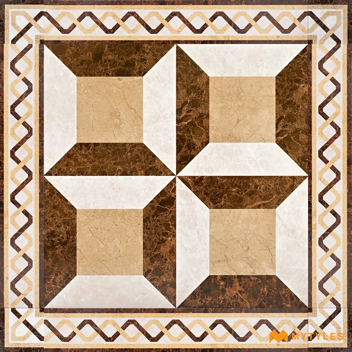 Brown & Beige Geometric Carpet Tile | Walnut Pinwheel