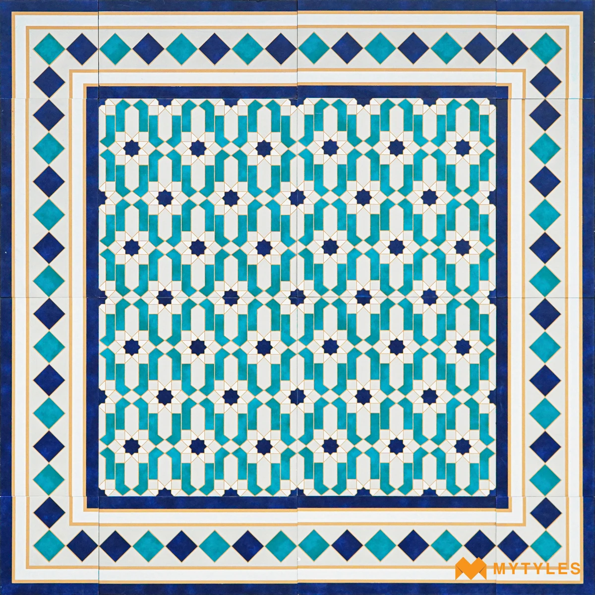 Blue & Turquoise Geometric Carpet Tile | Jewel Arcade