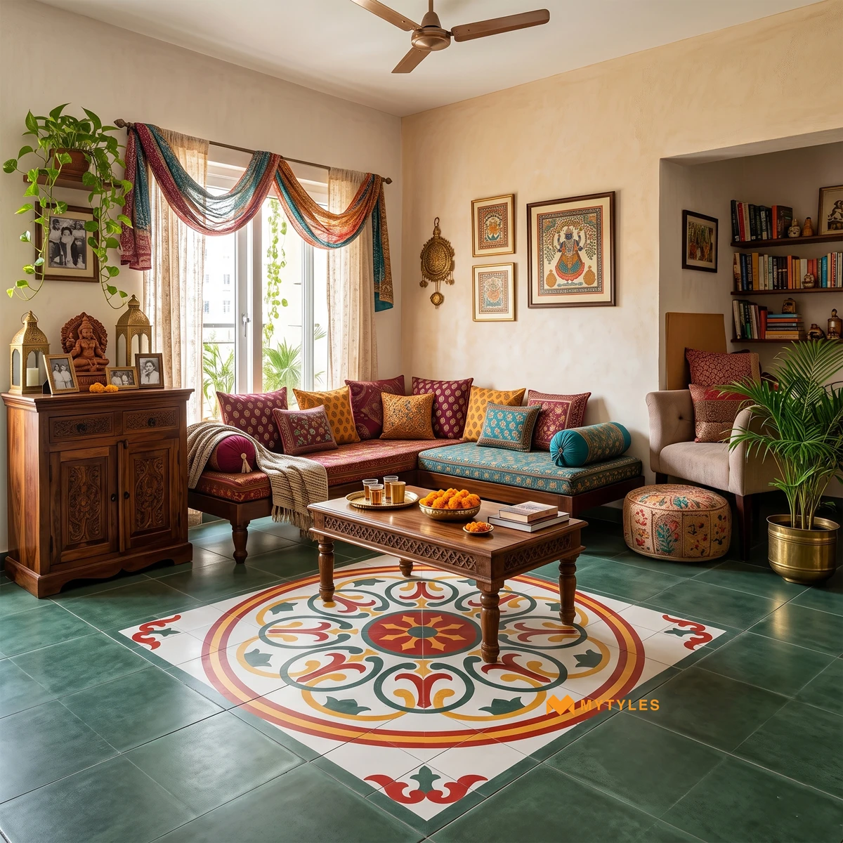 Multicolour Medallion Carpet Tile | Chettinad Heritage