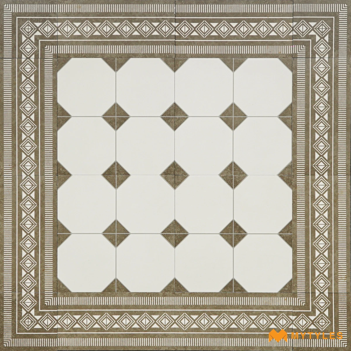 White & Beige Geometric Carpet Tile | Ivory Octagon