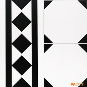 undefined-White and Black Carpet Border Floor and Wall Tile Code33199B (300x300mm, Matt)