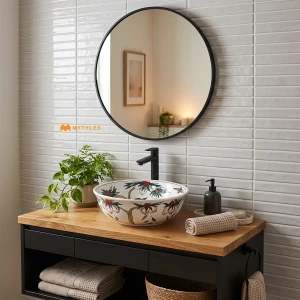 undefined-Vedic Flora White Glossy Ceramic Table Top Wash Basin Code39971