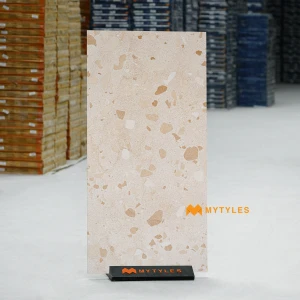undefined-Vitrified Cream Terrazzo Floor and Wall Tile Code38906 (600x1200mm, Granula)