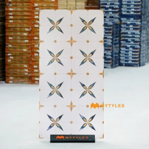 undefined-White Emerald Star Motif Matt Vitrified Inlay Tile Code40428 600x1200mm 2Pc