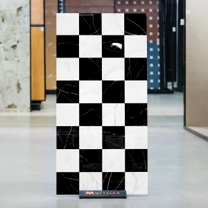 undefined-White and Black Checkers Floor and Wall Tile Code35718 (800x1600mm, Glossy)