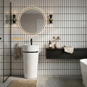 undefined-Statuario White Marble-Look Fluted Matt Pedestal Wash Basin Code40505