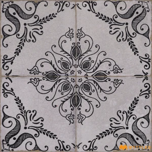 undefined-Grey Baroque Scrollwork GHR Ceramic Moroccan Tile Code40765 300x300mm 11Pc