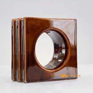 undefined-Glazed Brown Hollow Circle Glossy Ceramic Jali Code40958 150x150x68mm 6Pc