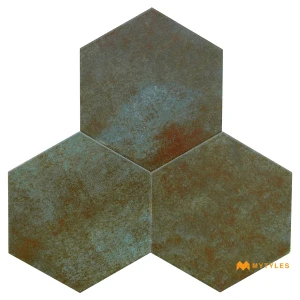undefined-Vitrified Green Hexagon Floor and Wall Tile Code39102 (220x255mm, Carving Matt)