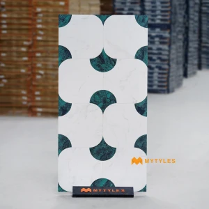 undefined-Vitrified Green Geometric Floor and Wall Tile Code39027 (600x1200mm, Matt)