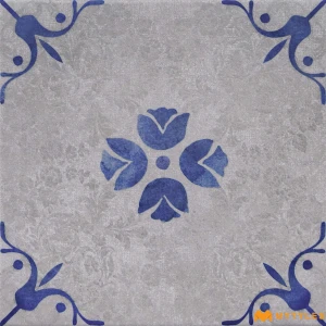 undefined-Grey Blue Damask Floral Matt Vitrified Moroccan Tile Code40690 300x300mm