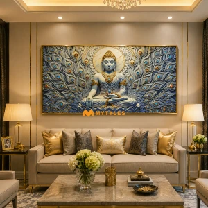 undefined-Vitrified Buddha Wall Poster Tile Code38292 (600x1200mm, Matt with Glitter)