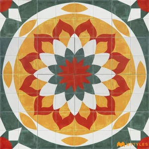 undefined-Hridayam Kamalam Matt Ceramic Athangudi Tile Set Code40776 4x4 Feet 16Pc