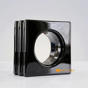 undefined-Ebony Black Hollow Circle Glossy Ceramic Jali Code40956 150x150x68mm 6Pc