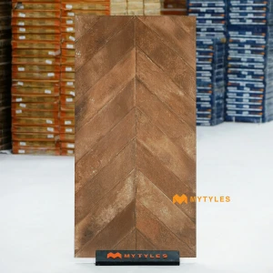 undefined-Tobacco Brown Chevron Punch GVT Tile Code40355 600x1200mm 2Pc Pack