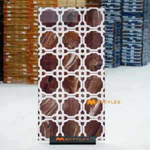 undefined-Cocoa Brown Hi-Gloss Vitrified Lattice Inlay Tile Code40621 600x1200mm 2Pc Pack
