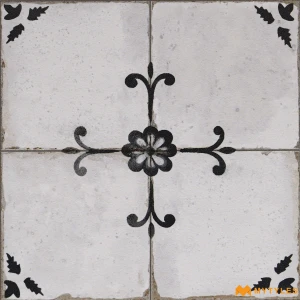 undefined-Grey Floral Cross GHR Ceramic Moroccan Tile Code40766 300x300mm 11Pc