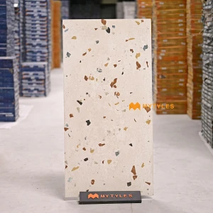 undefined-Vitrified Cream Terrazzo Floor and Wall Tile Code37945 (600x1200mm, Matt)