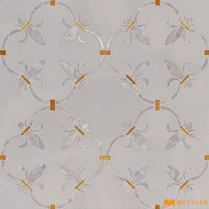 undefined-White Fleur de Lis Moroccan Luster Ceramic Inlay Tile Code40693 300x300mm 10Pc