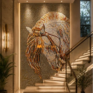 undefined-Vitrified White Horse Mosaic Wall Tile Code35257 (4x8 Feet, Matt)