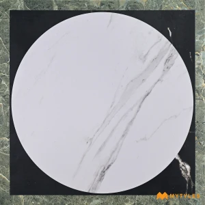 undefined-White Marble Disk Inlay Matt Vitrified Moroccan Tile Code39187 300x300mm