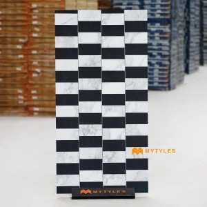 undefined-White & Black Geometric Floor and Wall Tile Code39029 (600x1200mm, Marble Matt)