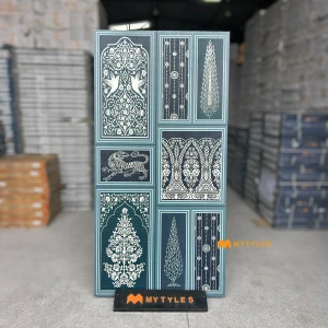Teal Filigree Glazed Vitrified Tile Code41070