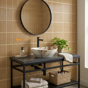 undefined-Ceramic Marble Finish Cream Wash Basin Code31900 (325x400mm, Glossy)
