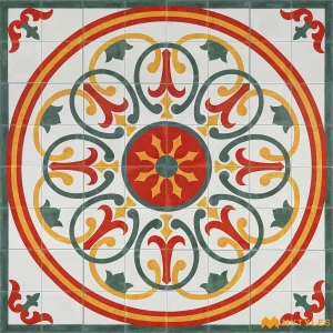 undefined-Chettinad Medallion Matt Ceramic Athangudi Tile Set Code40777 4x4 Feet 16Pc
