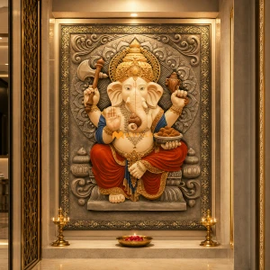 undefined-Poster Wall Tile - Ganesha KM902 Code28482 (4x5 Feet, Matt, 10Pcs)