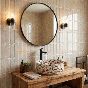 undefined-Moorish Mandala Geometric Glossy Red Ceramic Table Top Wash Basin Code39478