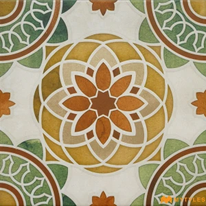 undefined-Sage Yellow Rosette Mandala Matt Vitrified Moroccan Tile Code40689 300x300mm