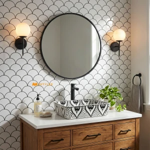 undefined-Monochrome Mandala Printed Matt Ceramic Table Top Wash Basin Code40415