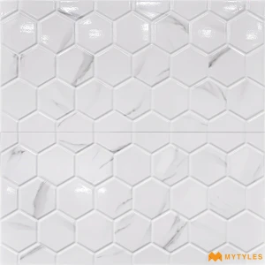 undefined-Carrara Honeycomb White Glossy Ceramic Wall Tile Code39600 300x600mm 6Pc