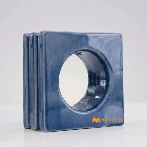 undefined-Dusty Blue Hollow Circle Glossy Ceramic Jali Code40957 150x150x68mm 6Pc