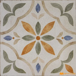 undefined-Cream Floral Motif GHR Ceramic Moroccan Tile Code40762 300x300mm 11Pc
