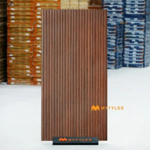 undefined-Espresso Wood Slat Punch Vitrified Fluted Tile Code39769 600x1200mm 2Pc
