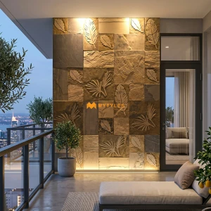 undefined-Autumn Slate Stone Flower Design Mural MYTMU019 (Rough, Slatestone)